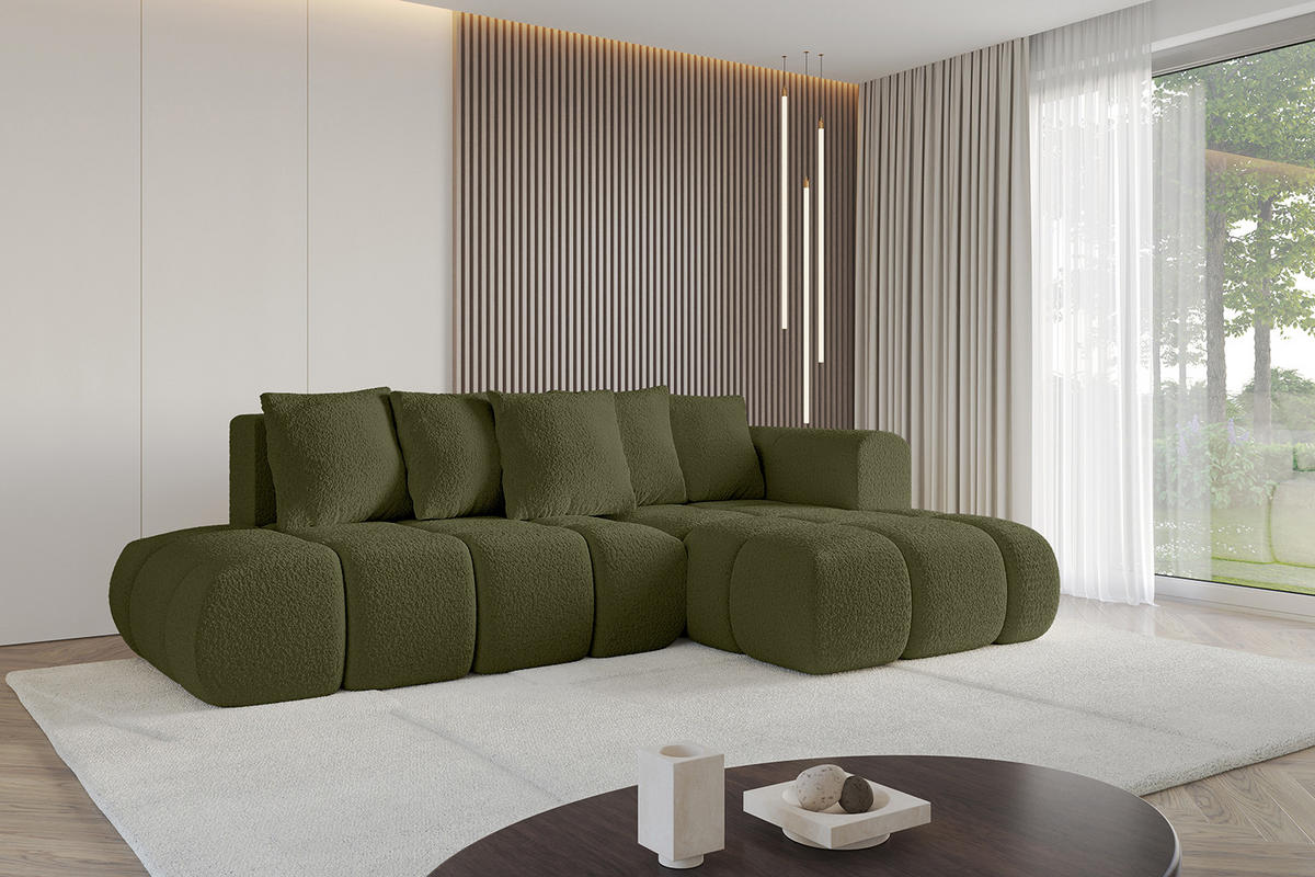 ECKSOFA Ottomane Rechts CLOUD-L-v1 280x185x90 Grün Bouclé - Grün, Holzwerkstoff/Kunststoff (185/280cm) - ALTDECOR