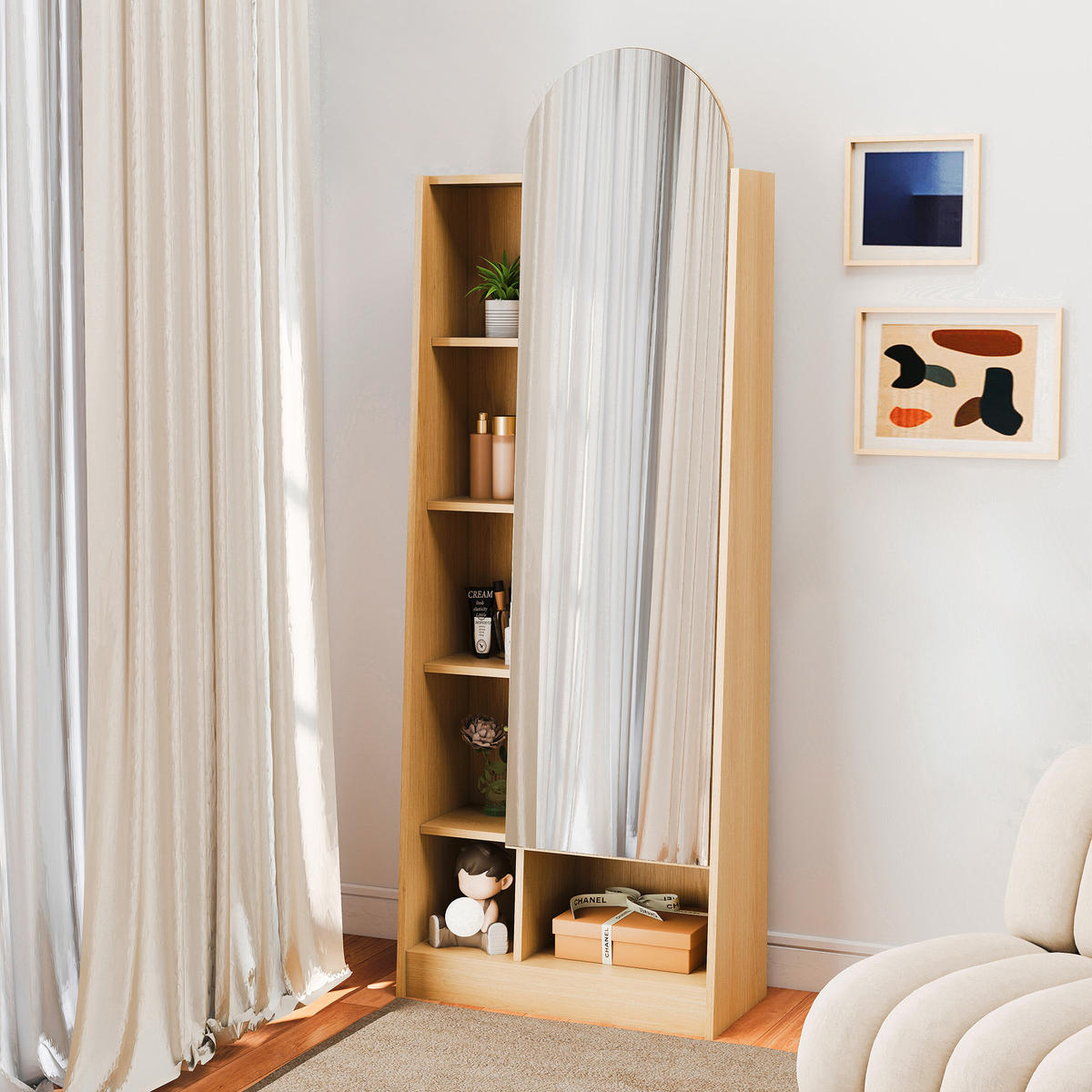 HIGHBOARD 60/165/28 cm Natur aus MDF mit Spiegeltür - Naturfarben, Holzwerkstoff (28/165/60cm) - OKMYHOME