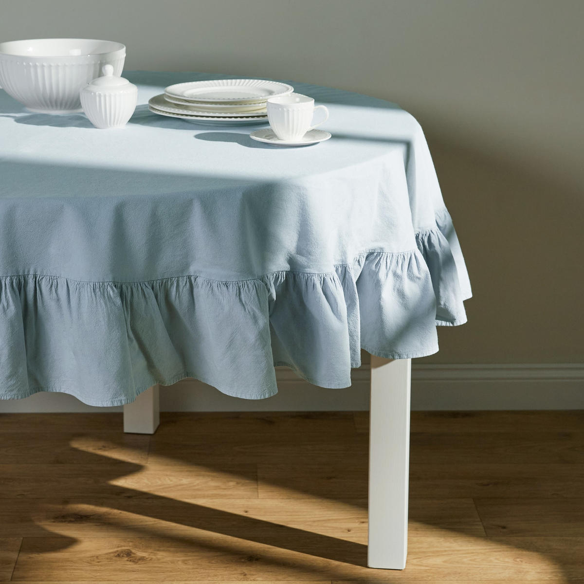 TISCHDECKE Falbines - Hellblau, Textil (160cm) - home&you