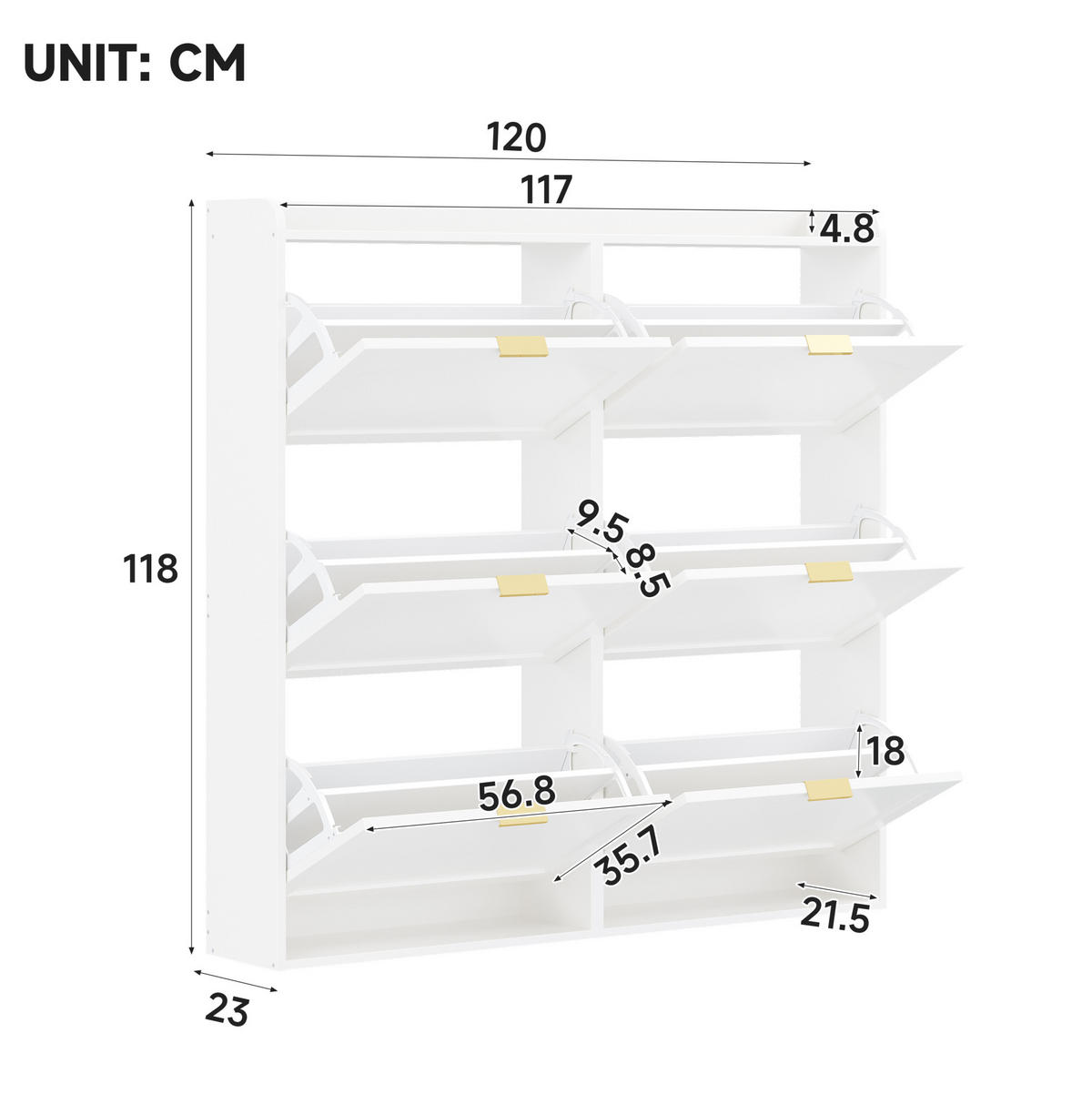 SCHUHSCHRANK 120/23/118 cm mit 6 Klappfächern aus MDF und Spanplatte, platzsparend und staubgeschützt, Weiß - Weiß, Holzwerkstoff (120/118/23cm) - Redom