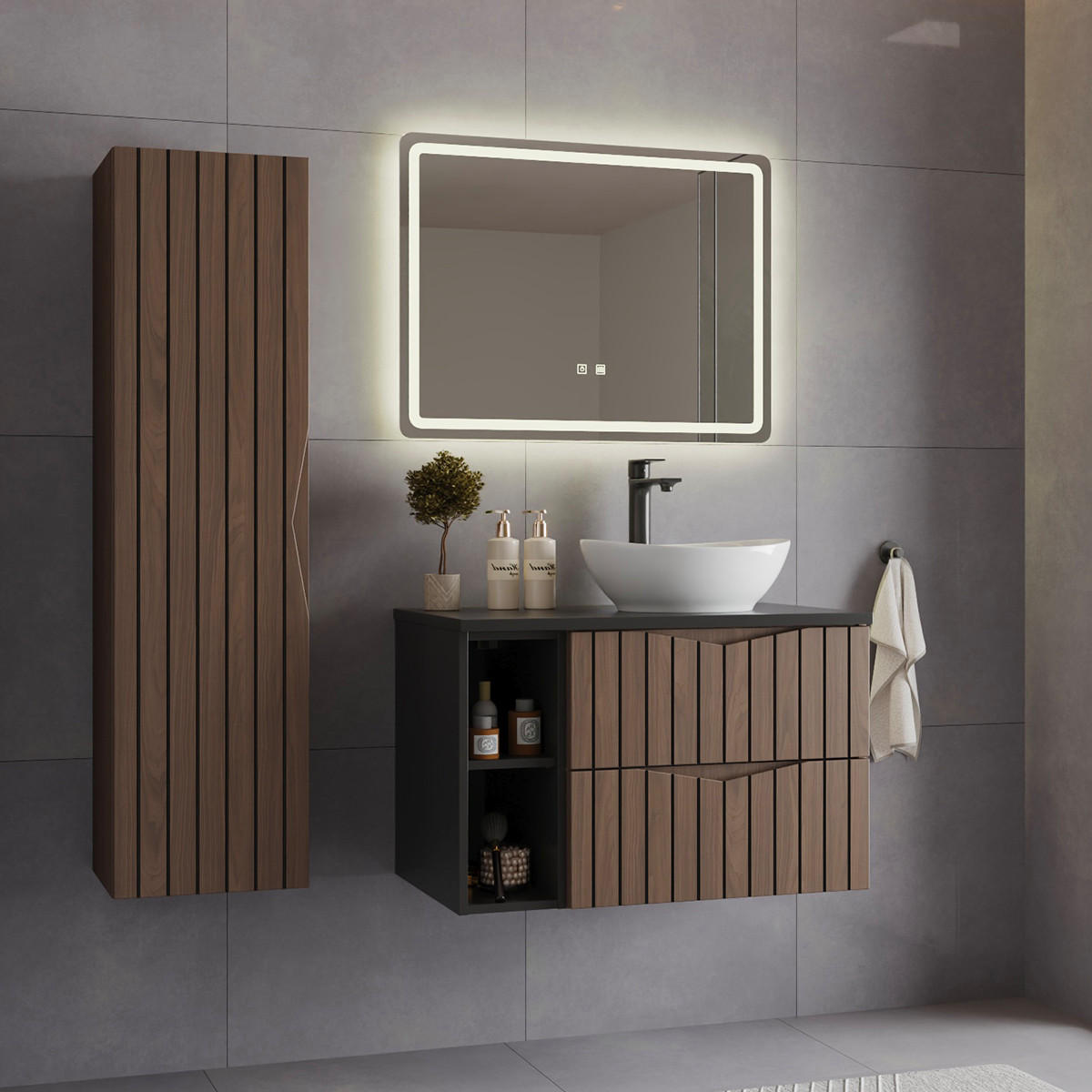 KOUPELNOVÝ NÁBYTEK 80.6cm Siena 2er-Set Dřevo a černá - černá, kompozitní dřevo (80.6/52.2/46.5cm) - Petits-meubles