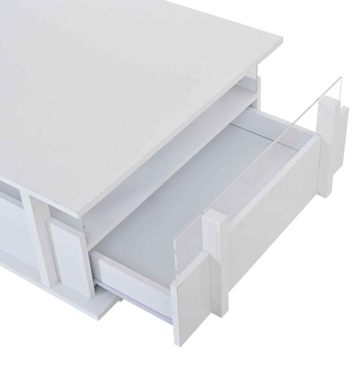 COUCHTISCH aus Spanplatte 70x70x35 cm Weiß mit 2 Schubladen, LED-Beleuchtung und Acryl-Trennelementen - Weiß, Holzwerkstoff (70/70/35cm) - IVMEU