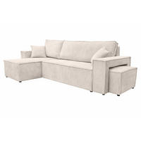 ECKSOFA Mit Schlaffunktion Und Pouf, Cordstoff Poso, Beige, Links, Best L Mit Pouf - Creme, Holz (244/145cm) - Kaiser Möbel