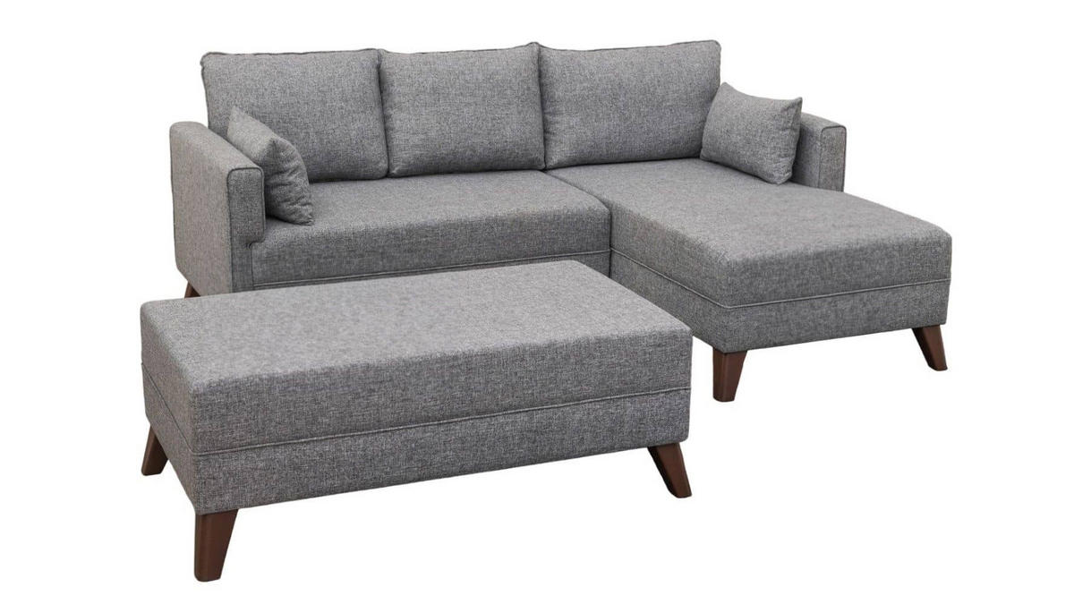 ECKSOFA mit Hocker als Schlaffläche, perfekt für kleine Räume - Walnussfarben/Braun, Holz/Kunststoff (140/205cm) - myHomelando