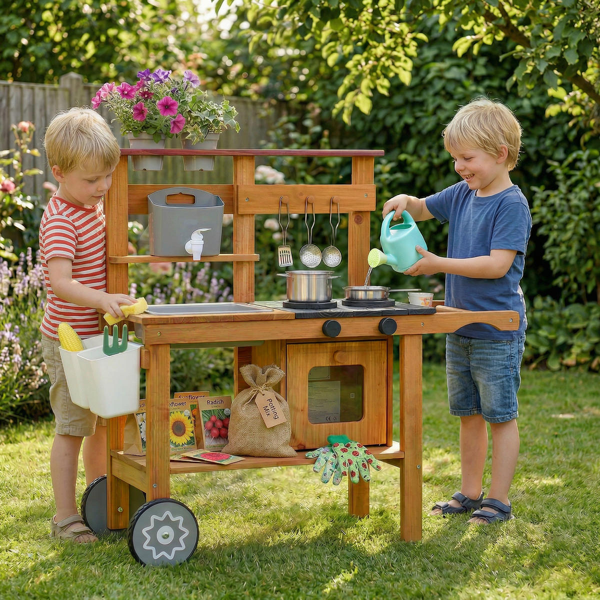 OUTDOOR-KINDER-MATSCHKÜCHE Tannenholz Braun - Braun, Holz (33/80cm) - AIYAPLAY