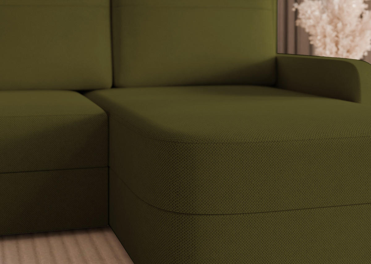 ECKSOFA CERIS mit Schlaffunktion und Bettkasten Olivgrün - Olivgrün, Holzwerkstoff/Kunststoff (250/160cm) - Idohome