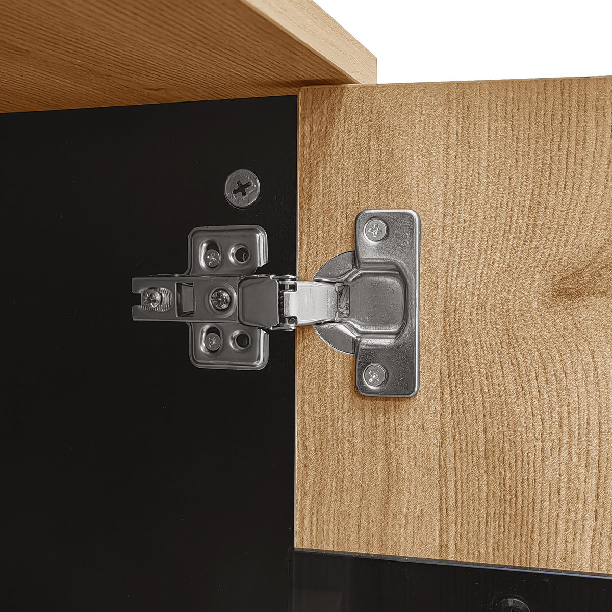 SIDEBOARD Eiche-Optik, mit Türen, Innenfächern und schwarzen Akzenten, 140/47/78,5 cm - Naturfarben, Glas/Holzwerkstoff (140/78.5/41cm) - WISHDOR