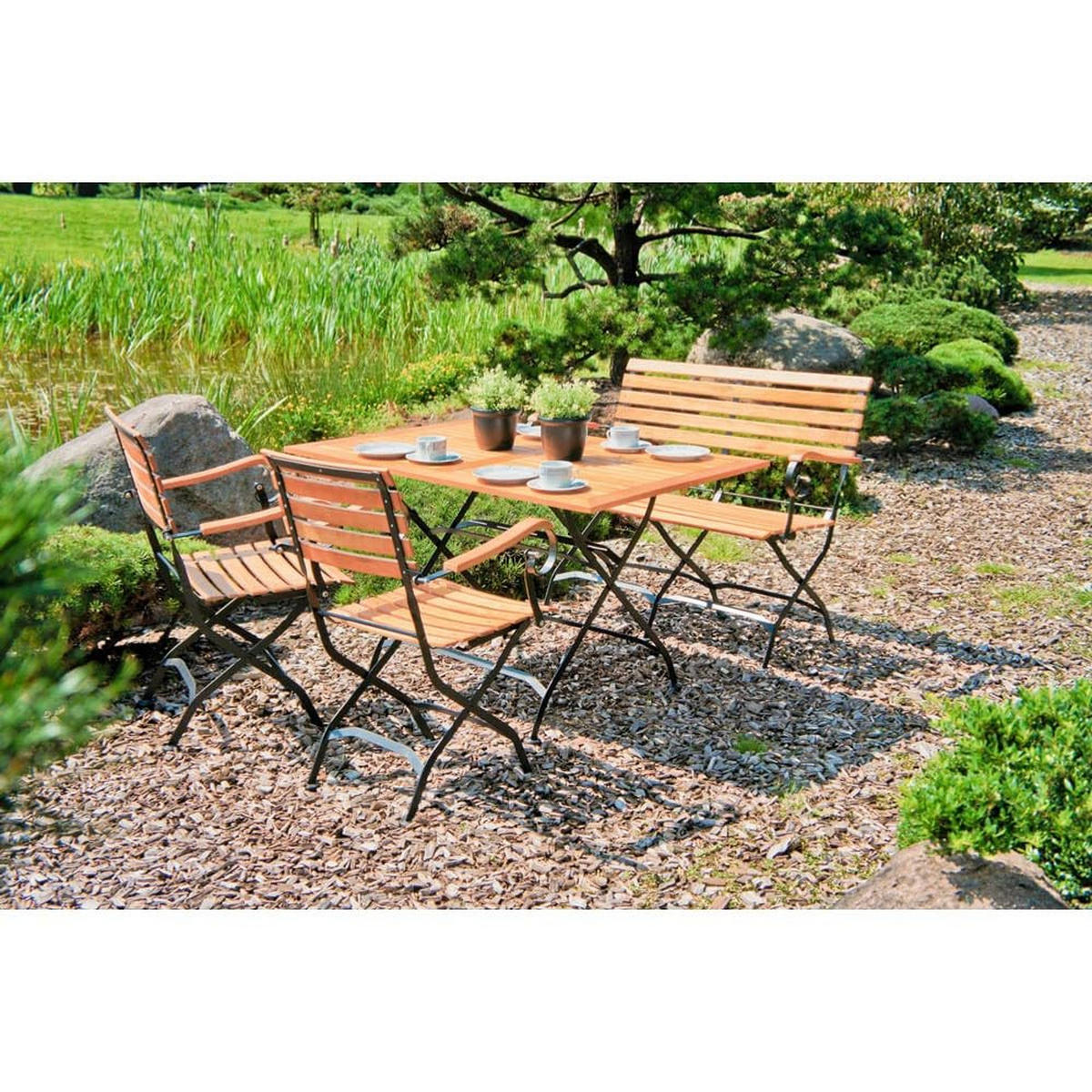 GARTEN-SITZGRUPPE Tor 5-teilig Ohne Armlehne Gartenmöbel-Set - Schwarz, Holz - DELUKE