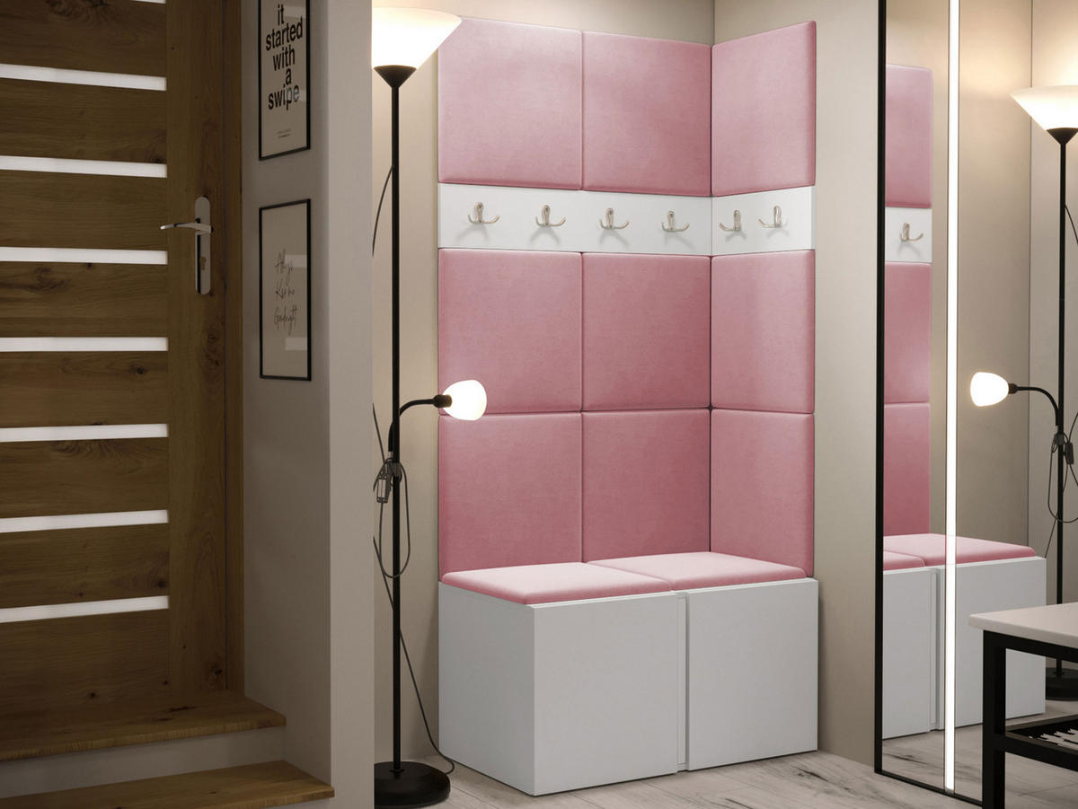 GARDEROBEN-SET Orion I - Weiß/Rosa, Holzwerkstoff/Kunststoff (84/186/46cm) - MIRJAN24