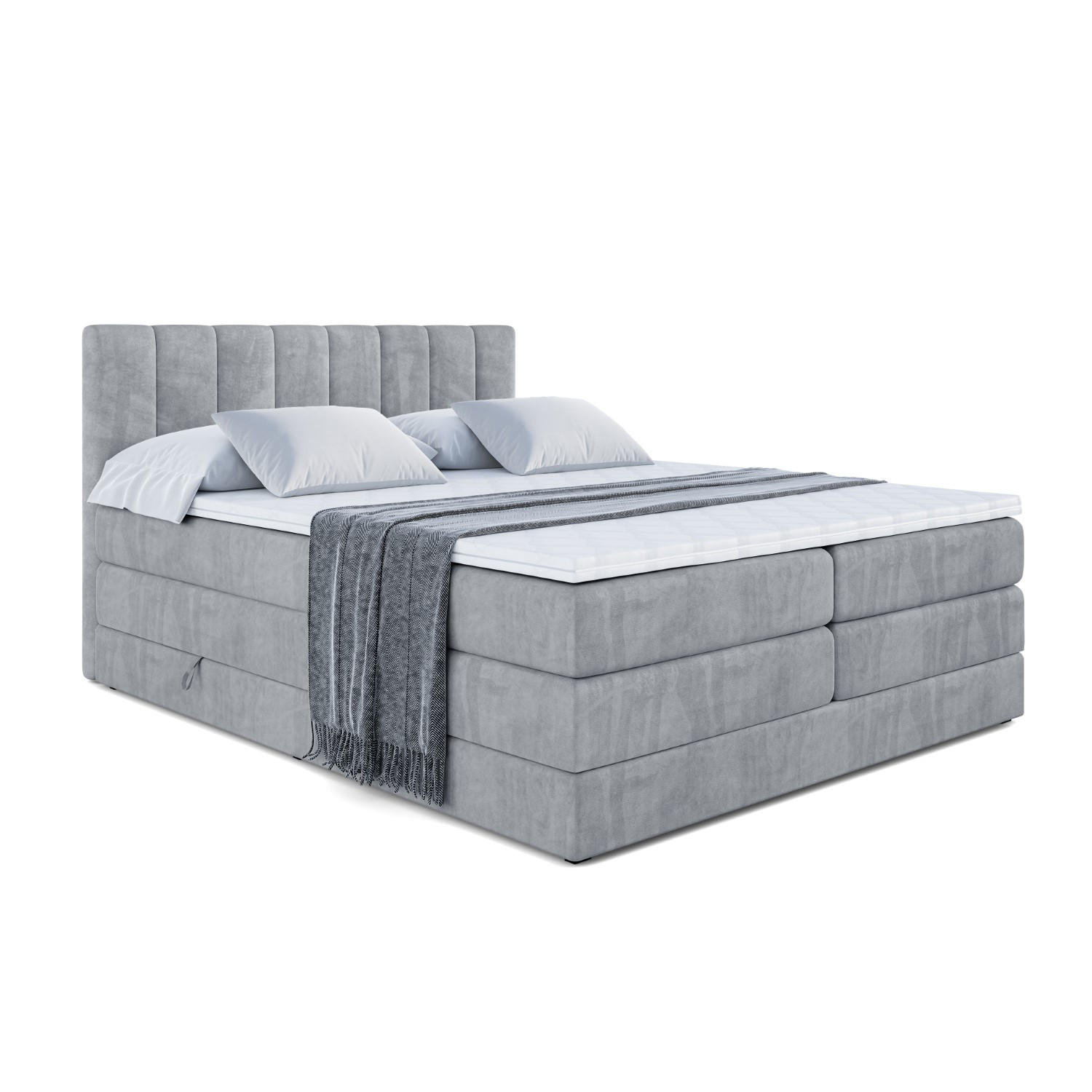 BOXSPRINGBETT OTTA KING - 200x200 - H3/H4 - Grau - Grau, Holzwerkstoff (200/200cm) - ALTDECOR