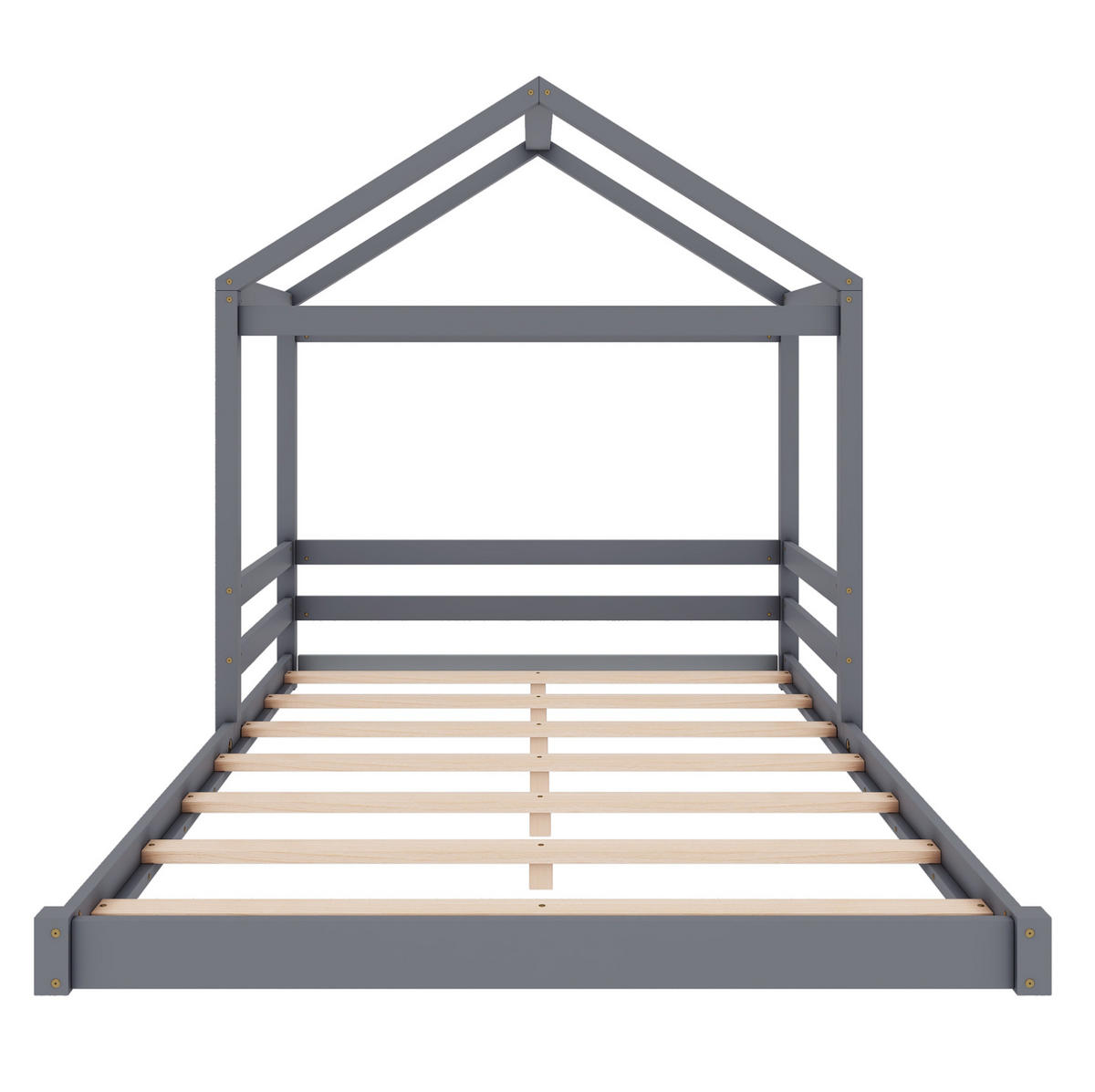 KINDERBETT aus Kiefernholz und MDF 140x200 cm Grau in Hausform mit Lattenrost - Grau, Holzwerkstoff (140/200cm) - IVMEU