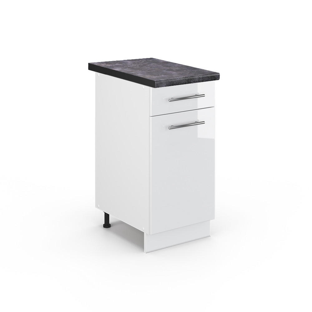 KÜCHENUNTERSCHRANK Fame-Line Weiß Hochglanz 40 cm, AP Anthrazit - Weiß Hochglanz/Weiß, Holzwerkstoff (40/82/60cm) - Vicco