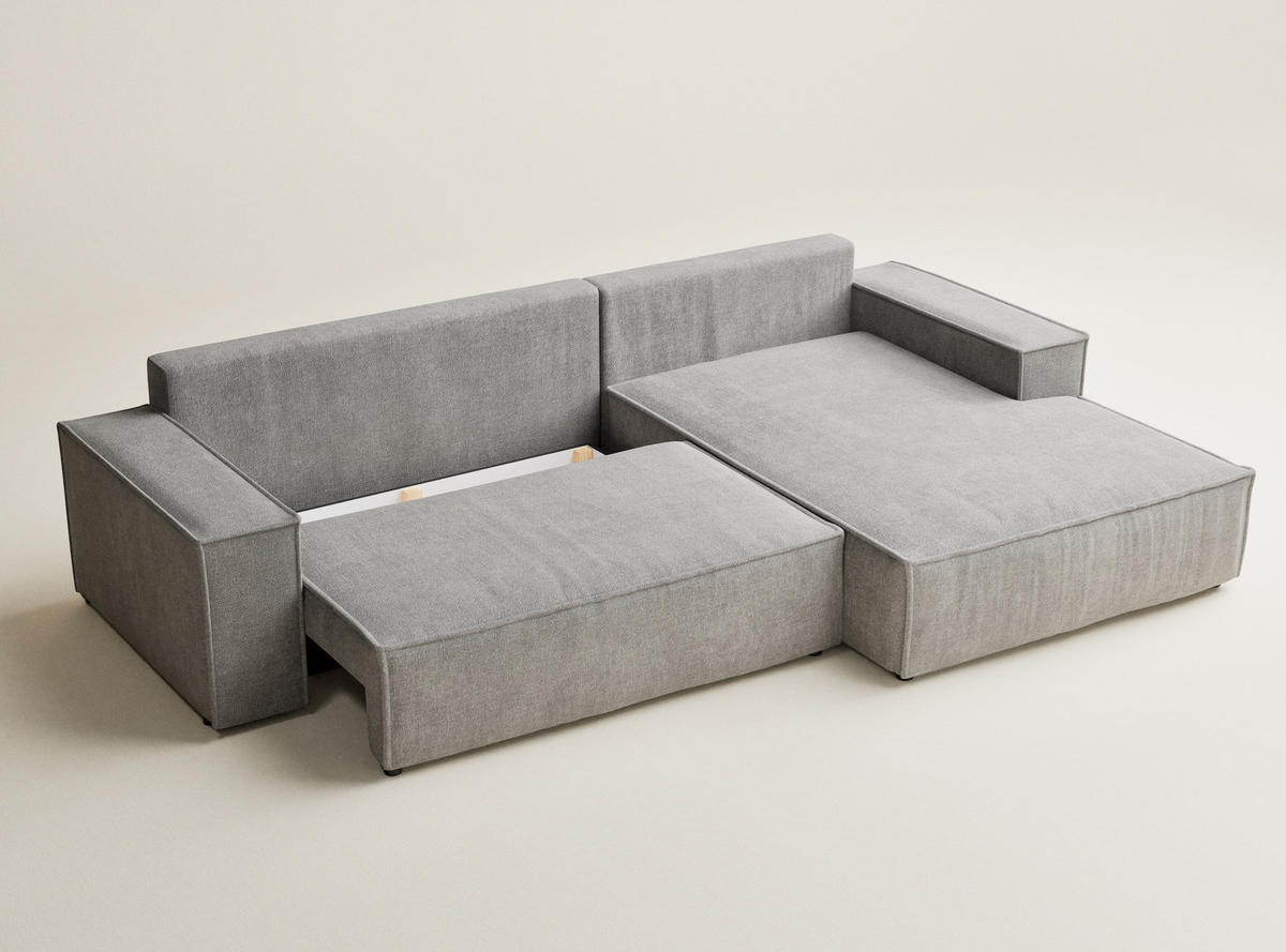 ECKSOFA Maze Beige grau Chenille-Stoff - Rechts Seite - Greige/Schwarz, Holz/Holzwerkstoff (294/185cm) - Maison de Reve