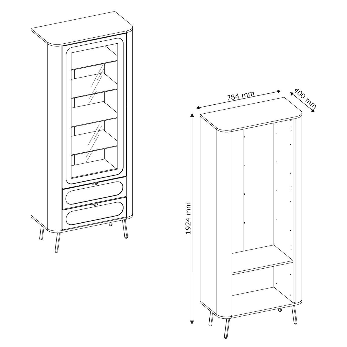 VITRINE NOIR 78 cm mit LED-Beleuchtung, Schwarz - Goldfarben/Schwarz, Holzwerkstoff/Metall (78.4/192.4/40cm) - Idohome