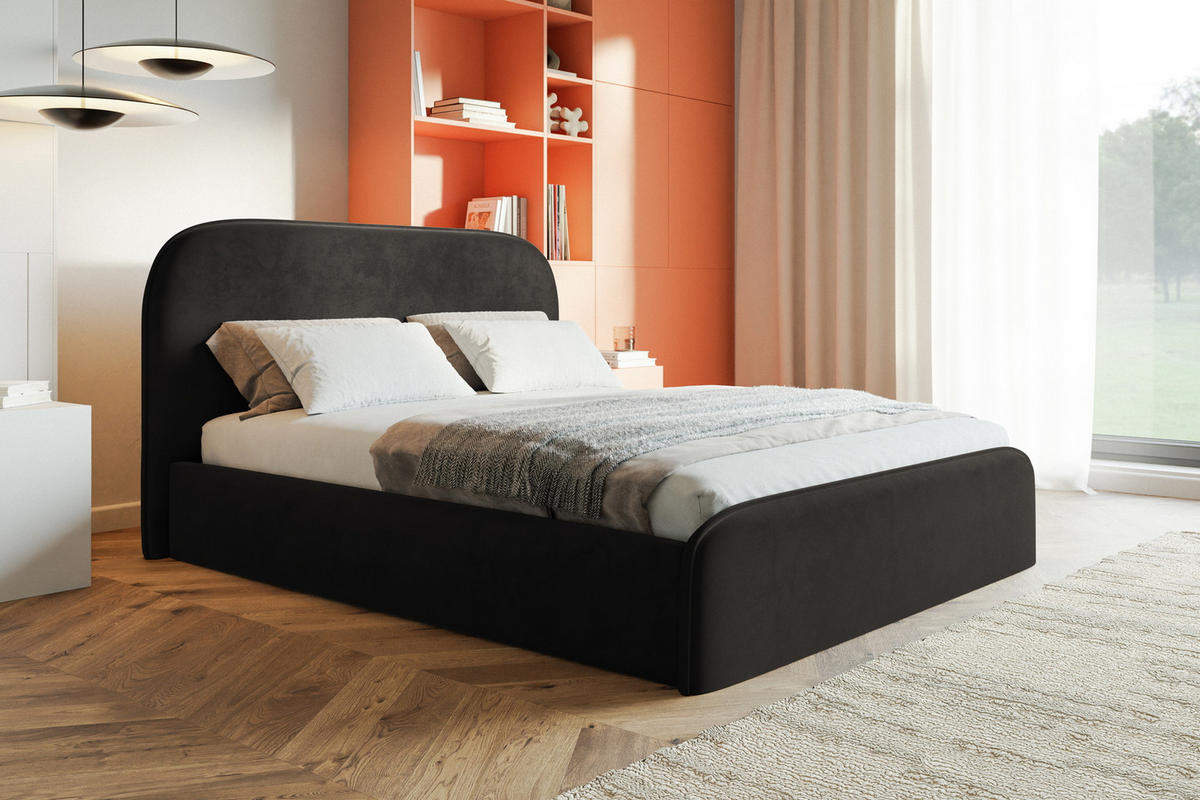 BETT 160x200 cm Wendra Slim mit Lattenrost, Bettkasten, Samt, Schwarz - Schwarz, Holz/Textil (160/200cm) - Emporius