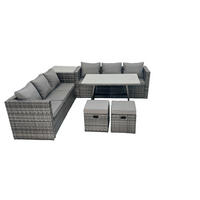 GARTENMÖBELSET mit Hocker Esstisch 8-Sitzer Grau - Dunkelgrau/Grau, Glas/Kunststoff - Fimous