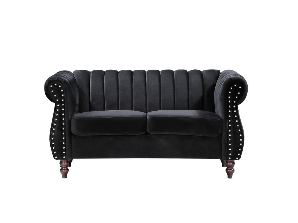CHESTERFIELD-SOFA - 2-Sitzer - Samt - Schwarz - TRUMBO - Schwarz, Textil (78/77/150cm) - Vente-Unique