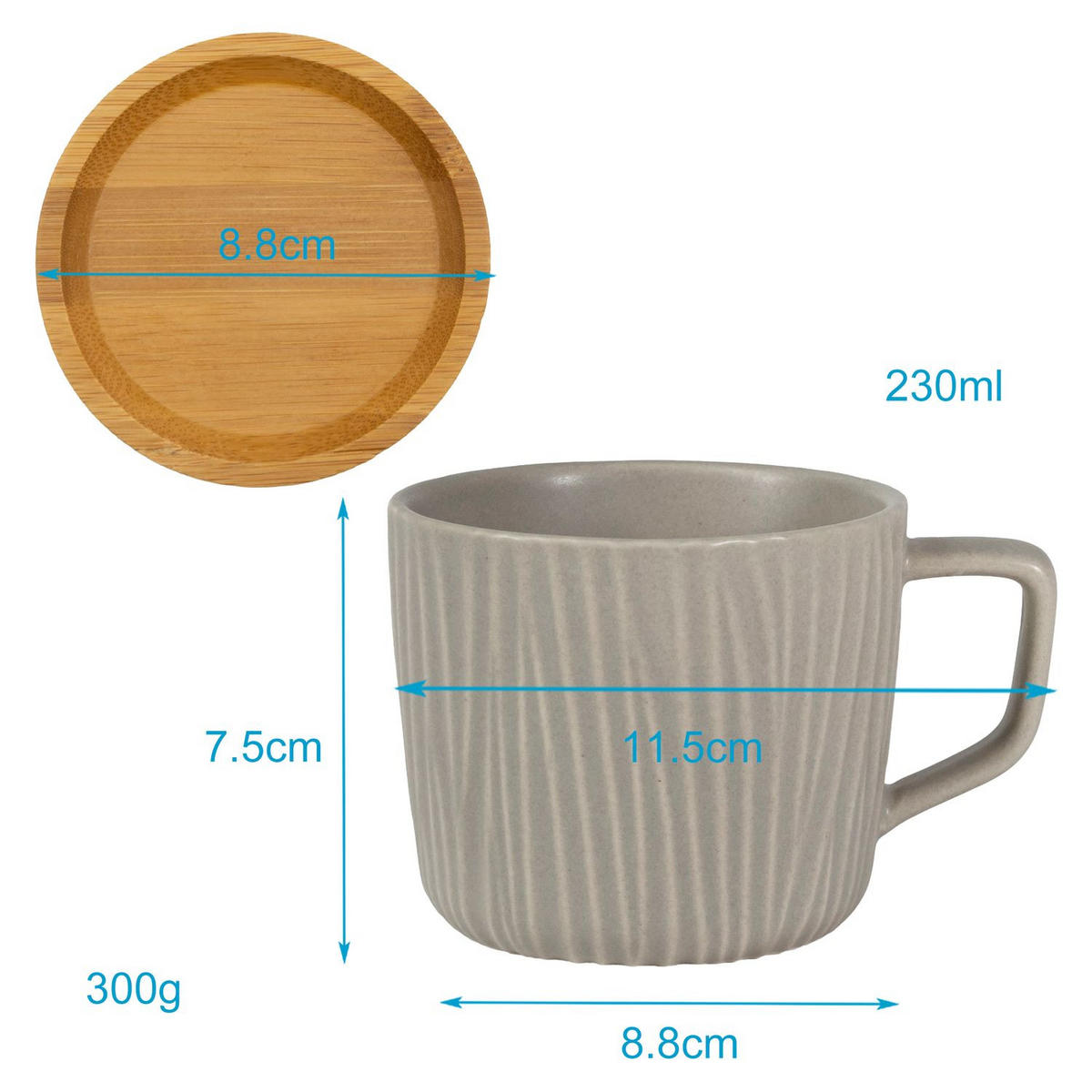 KAFFEETASSE TEETASSE (4er-Set) - Grau, Keramik (8.8/8/36cm) - Intirilife