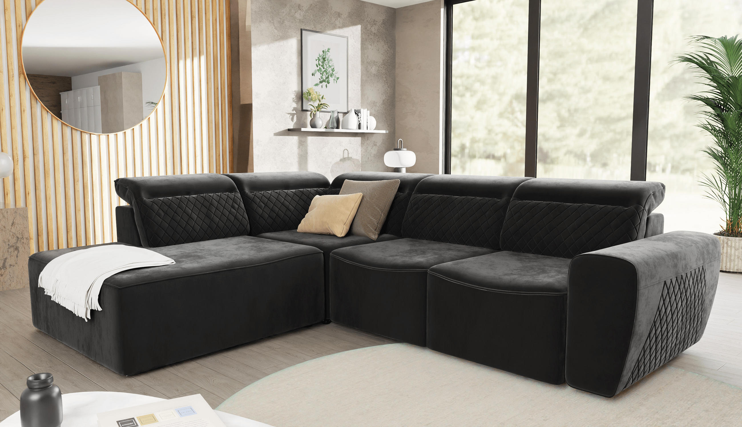 ECKSOFA Reid Schwarz Samt - Schwarz, Holz/Kunststoff (273/224cm) - S-Style Möbel