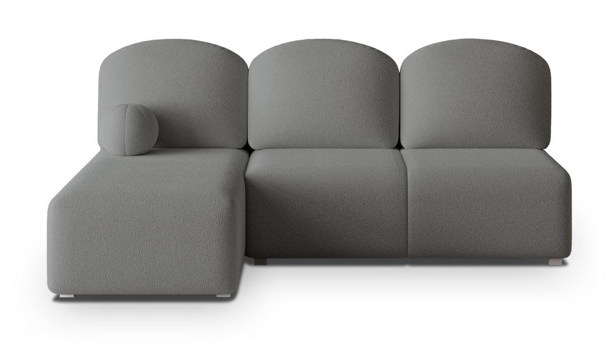 ECKSOFA TRAMA Grau Boucle-Stoff mit Schlaffunktion - Grau, Holz (200/143cm) - MASSENO