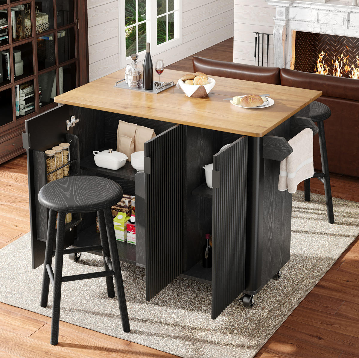 KÜCHENINSEL 130/75 x 45 x 92 cm Schwarz MDF - Schwarz, Holz (45/92/130cm) - Beauniv
