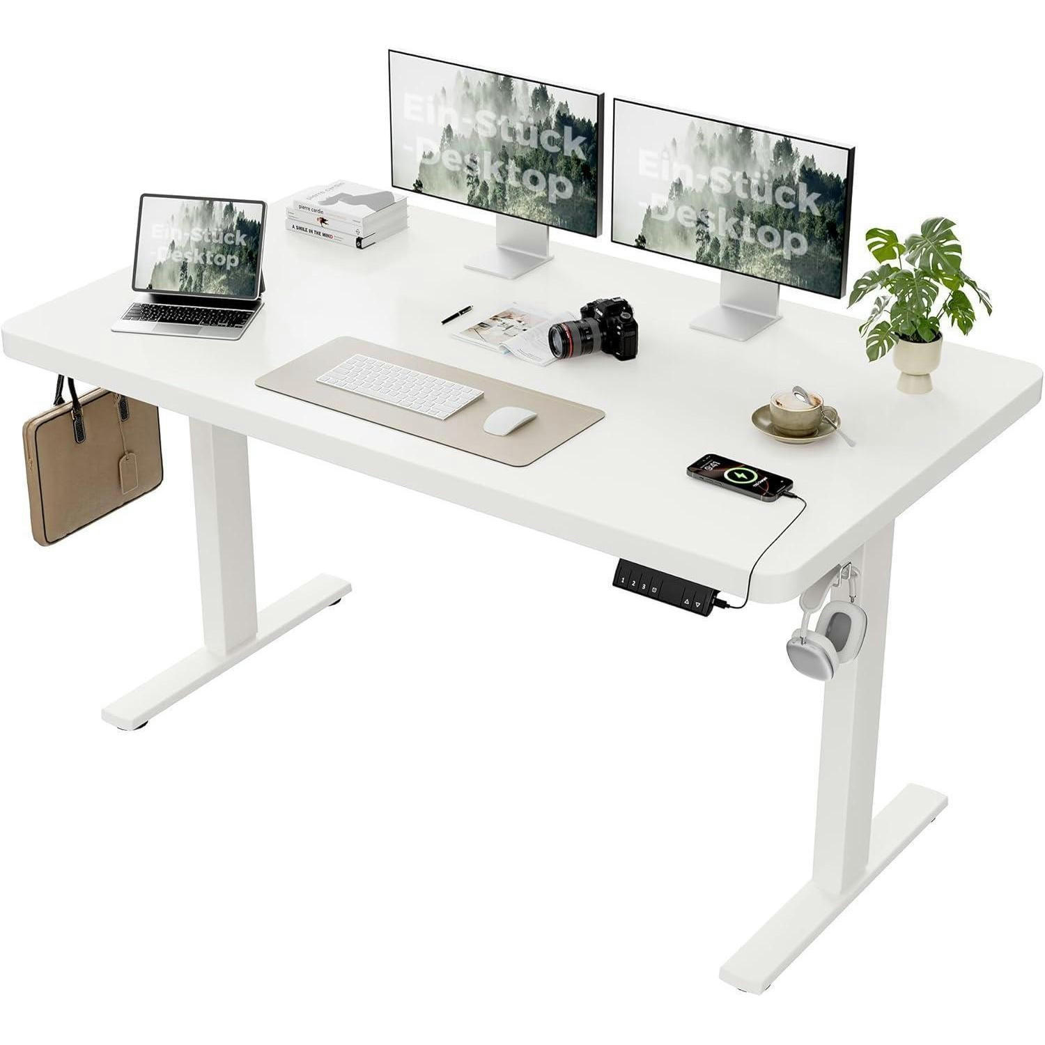 SCHREIBTISCH Höhenverstellbar 140 x 80 cm Weiß - Weiß, Holz (140/80/75cm)