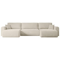 WOHNLANDSCHAFT mit Schlaffunktion und Bettkasten ORRO-U - 362x145x83 cm Beige Velours - Beige/Creme, Holzwerkstoff/Kunststoff (362/83/145cm) - ALTDECOR