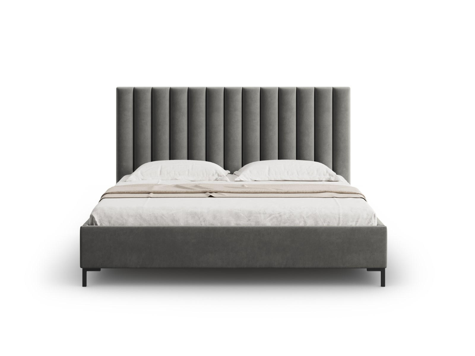 BETT mit Bettkasten und Kopfteil Allison aus Samt hellgrau 140x200cm - Hellgrau, Textil (140/200cm) - Micadoni