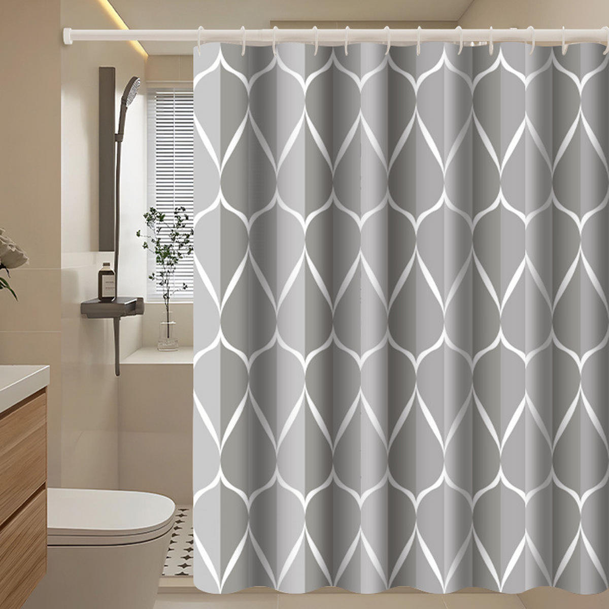 DUSCHVORHANG – Breite 180 x Höhe 180 cm – Inklusive Haken - Grau, Textil (180/180cm)