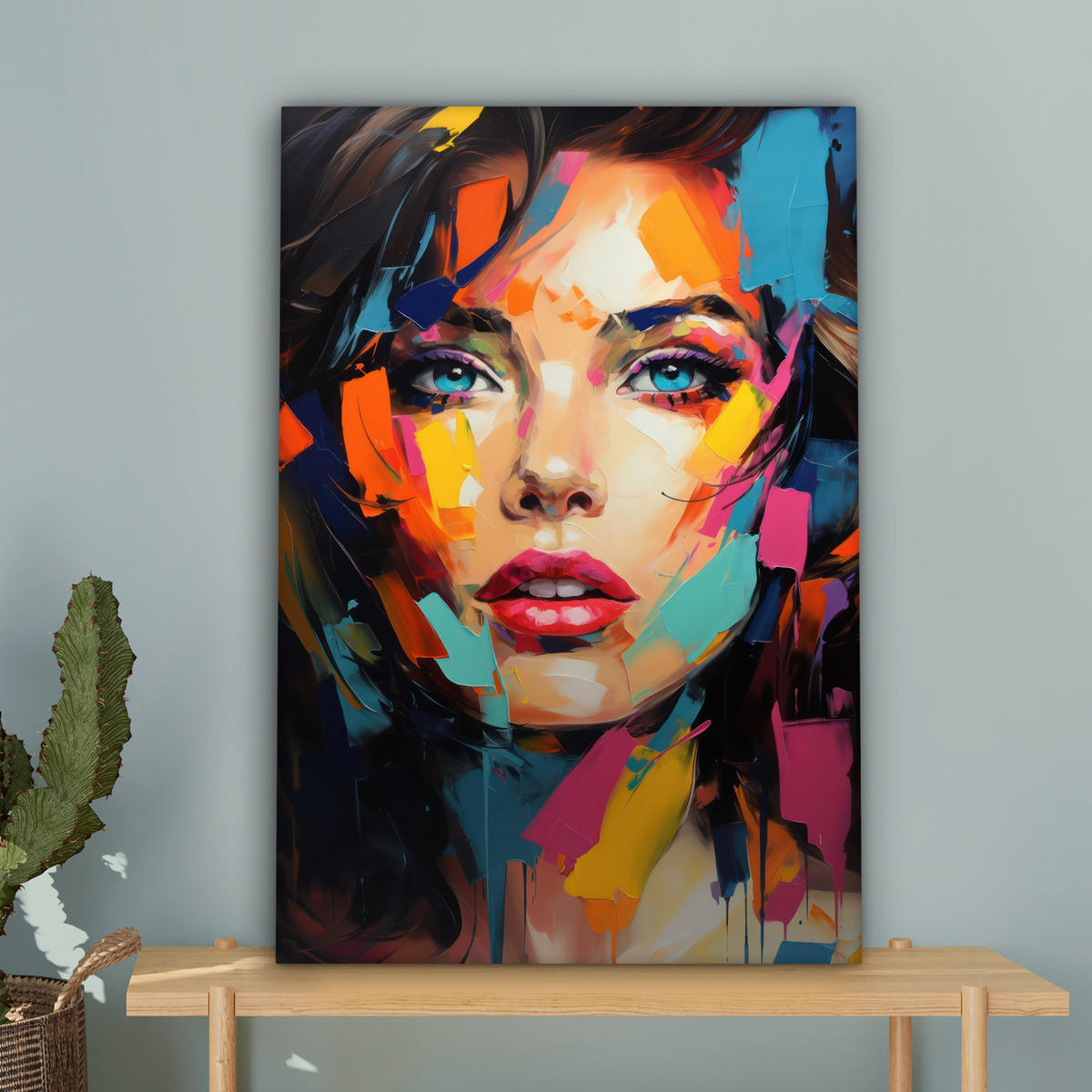 LEINWANDBILD Frau - Porträt - Farbenfroh - Kunst Wanddeko 40x60 cm - Multicolor, Textil (40/60cm) - MuchoWow