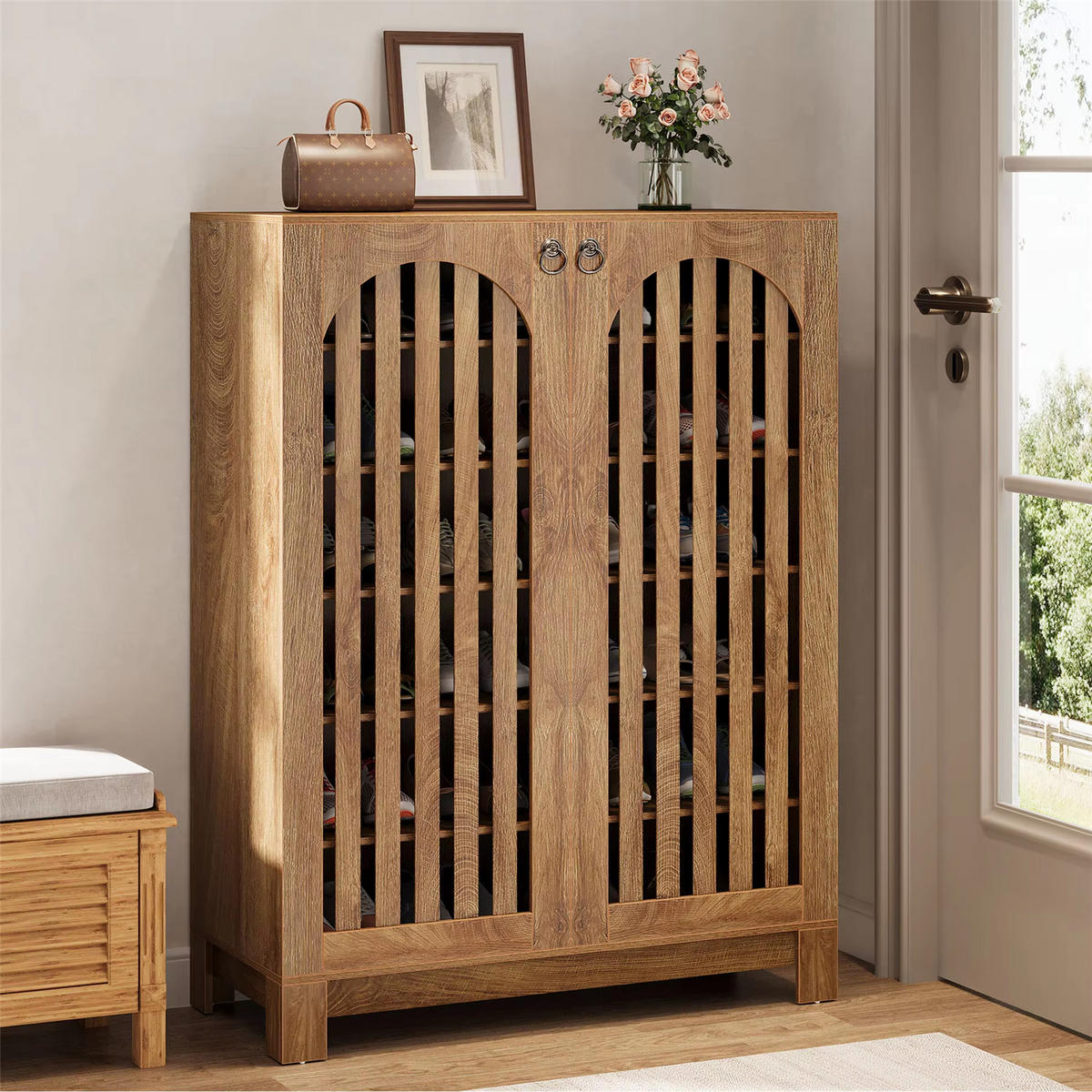 SCHUHSCHRANK 6 Ebenen mit verstellbaren Böden - Naturfarben, Holz (73/109/35cm) - Kaket