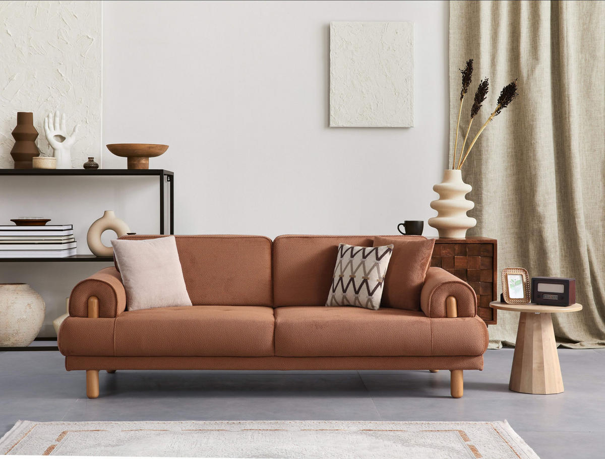 SOFA Selva 3-Sitzer Beige - Beige, Holz/Textil (245/85/85cm)