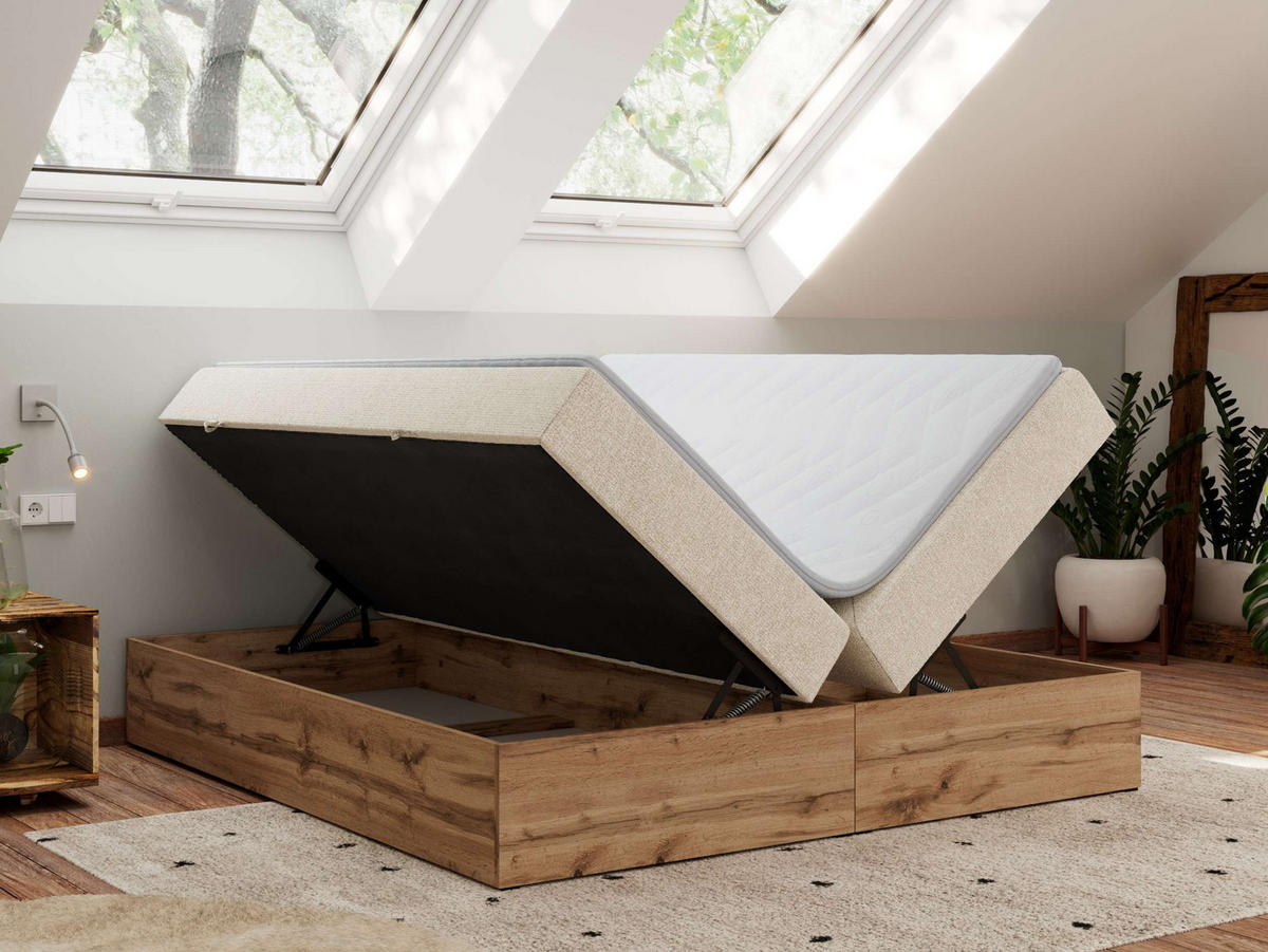 BOXBETT WOOD ZERO 180/200 - Creme Struktur - H4 - Topper T25 - krémová, textil (180/200cm) - MKS