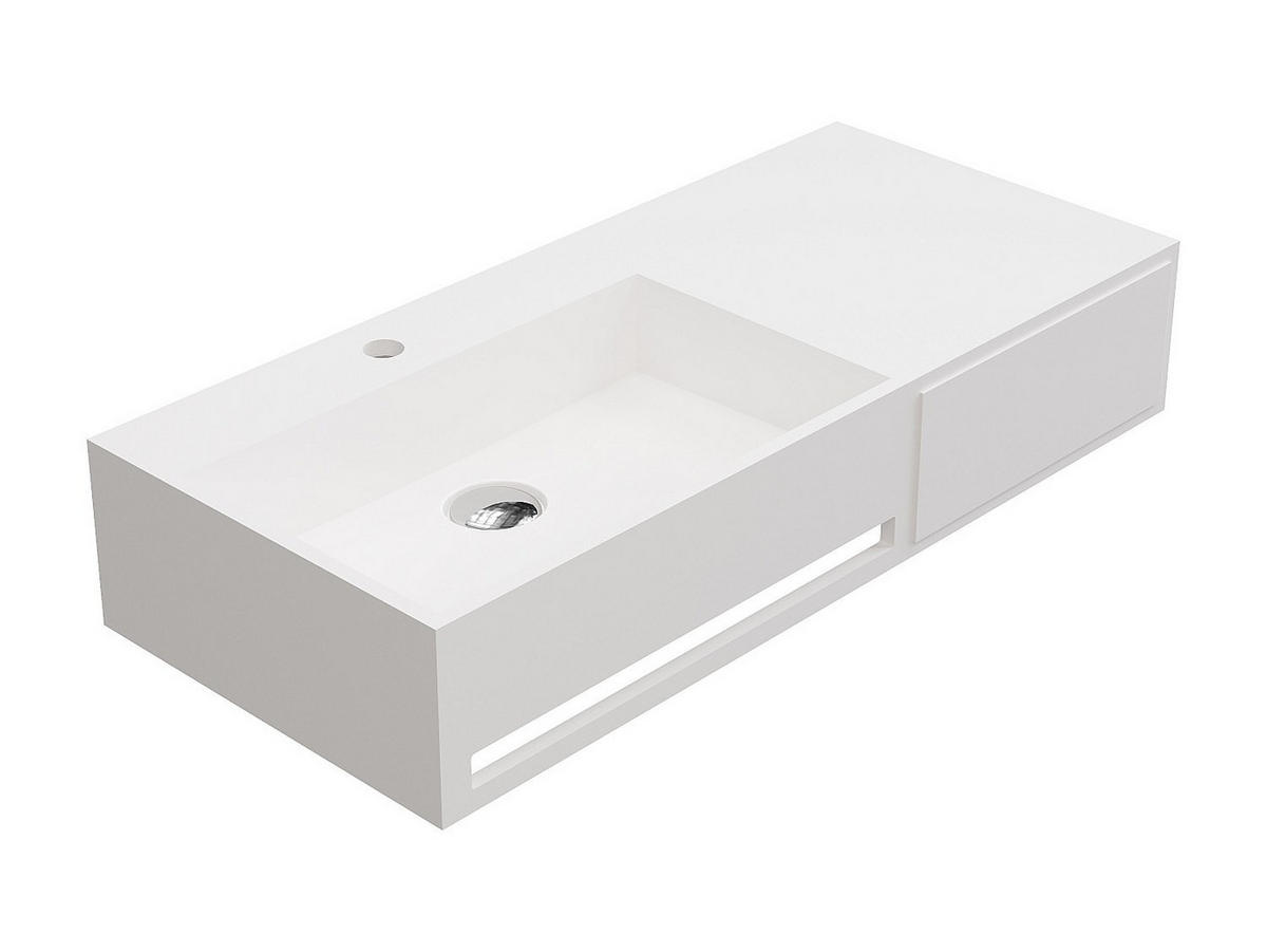 WASCHTISCHPLATTE mit Handtuchhalter - 90 x 40 x 17 cm - Weiß - GANDAKI - Weiß, Stein (90/17/40cm) - Vente-Unique