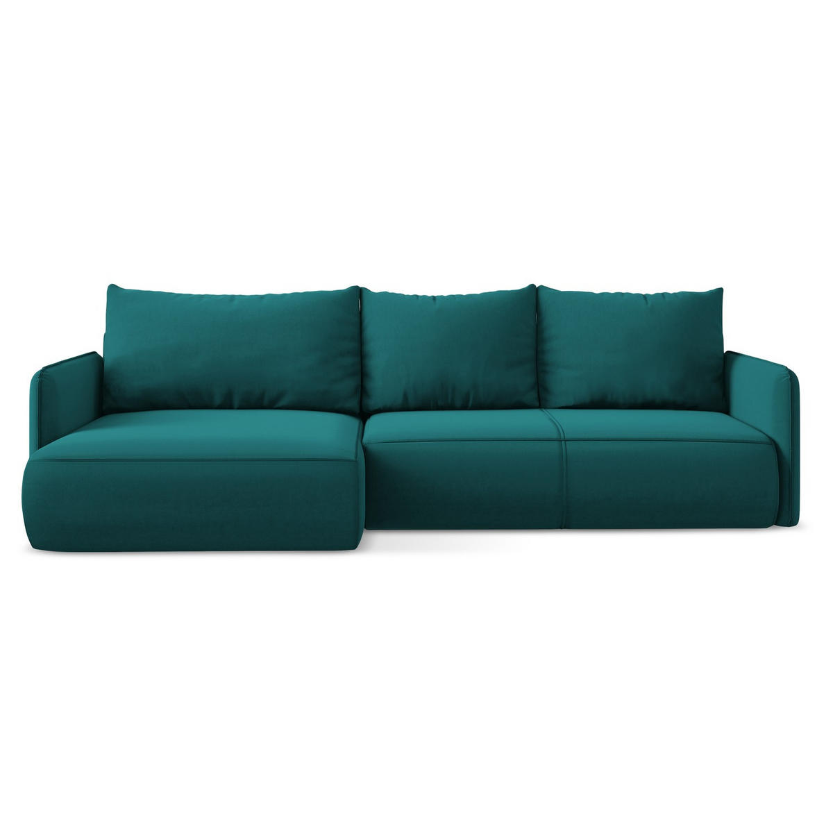 ECKSOFA mit Schlaffunktion Samt Stoff Blau - Blau/Petrol, Kunststoff/Textil (148/240cm) - LaMiaSofa