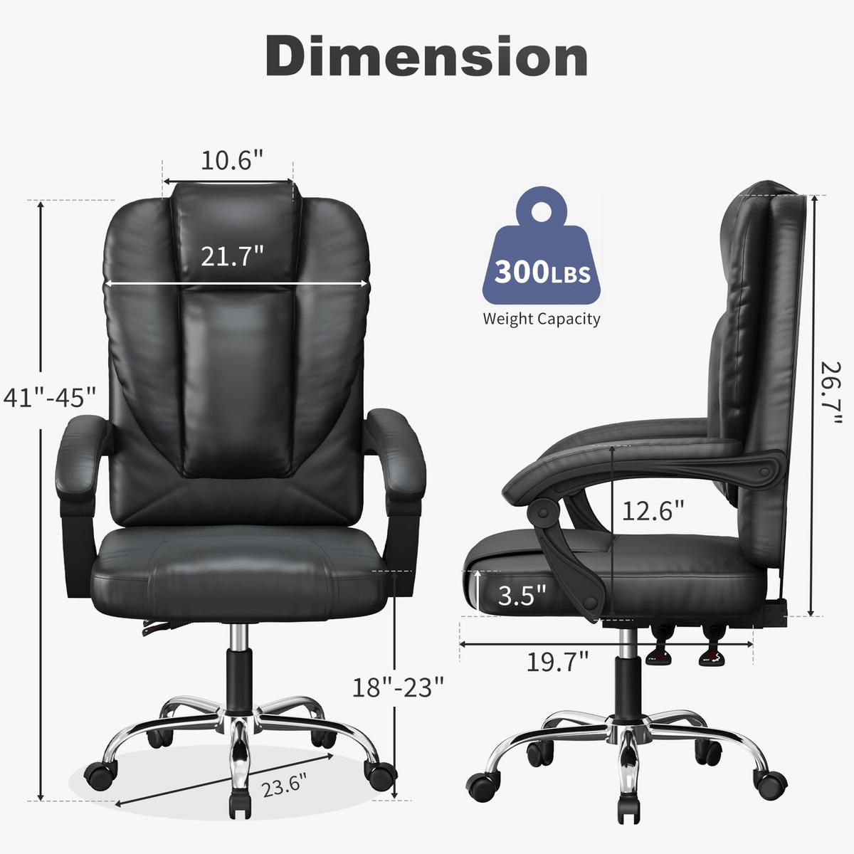 BÜROSTUHL Schwarz ergonomisch Kunstleder verstellbar - Schwarz, Leder (64/115/70cm) - Rattrix
