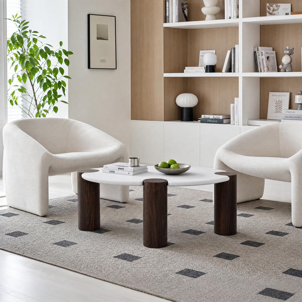 COUCHTISCH Holz 90 × 49 × 36 cm, Memphis-Stil, Walnussoptik - Weiß, Holzwerkstoff (49/90/35.5cm) - Hometopia