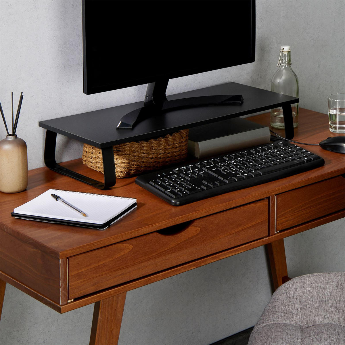 MONITORSTÄNDER STANFORD - Schwarz, Holzwerkstoff/Metall (26/60/12cm) - IDIMEX