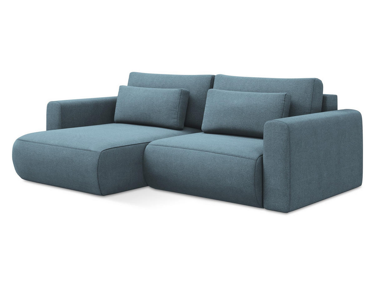 ECKSOFA mit Schlaffunktion Strukturstoff Stoff Blau - Blau/Schwarz, Kunststoff/Textil (149/240cm) - Makamii