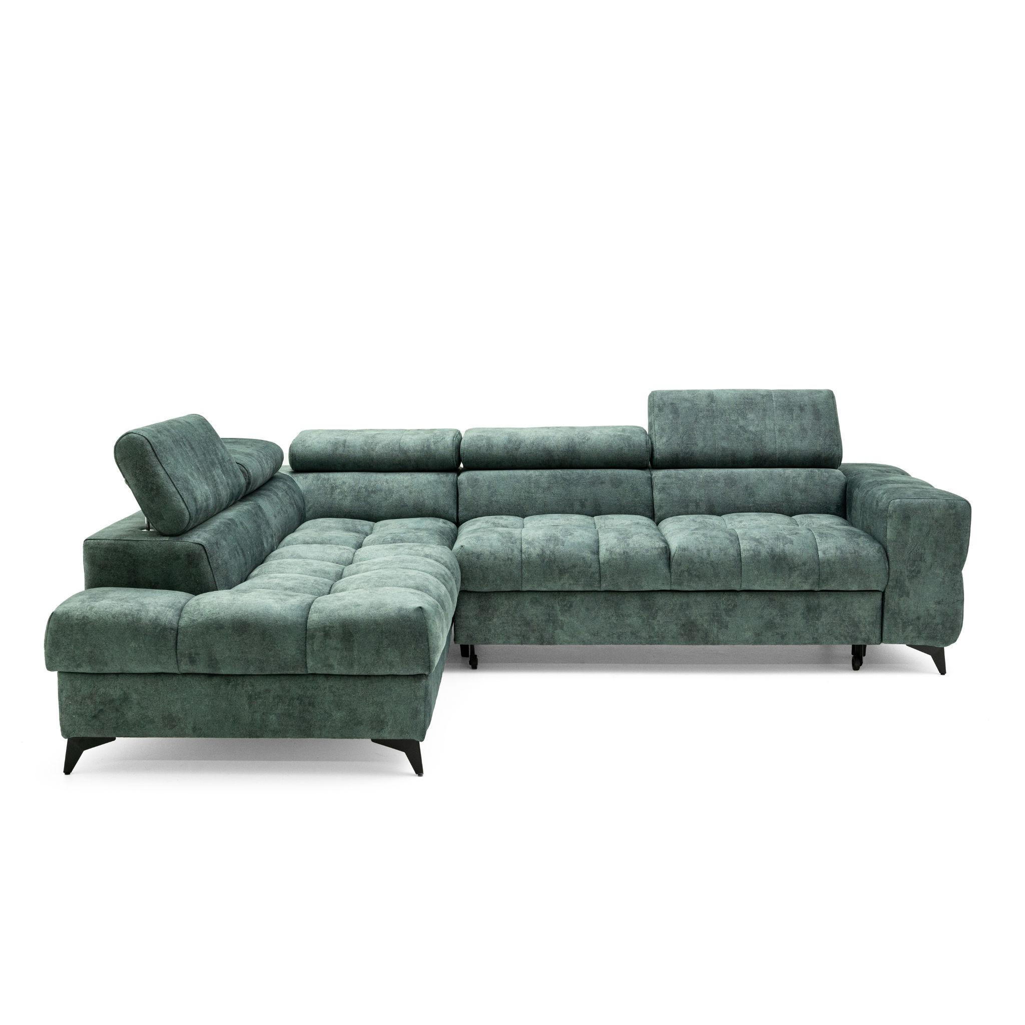 ECKSOFA PUDDING L Links mit Schlaffunktion 128x197 Velours Jadegrün - Jadegrün/Schwarz, Holz/Textil (270/204cm) - Muffo