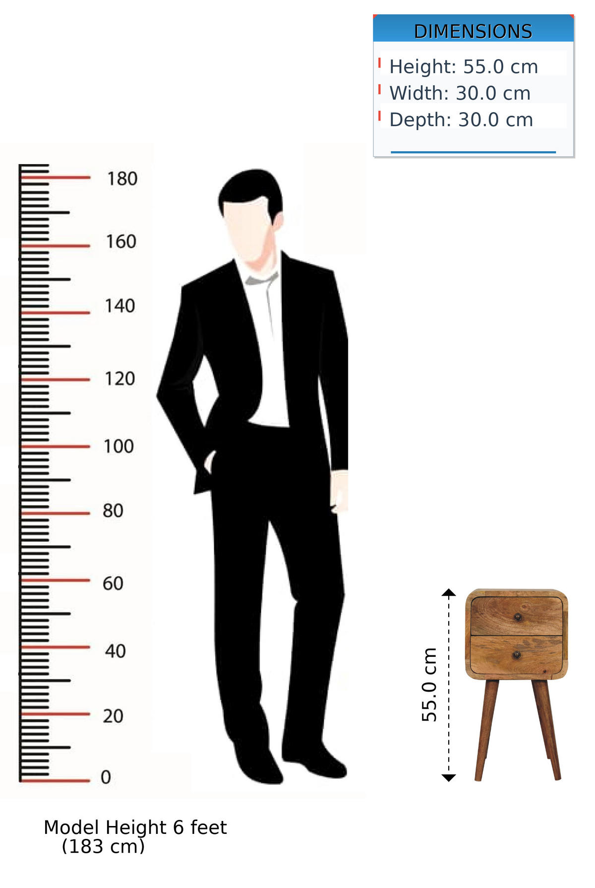 NACHTTISCH Massives Mangoholz Kleines, Gebogenes, Eichen-Finish, 2 Schublades, Beige - Messingfarben/Braun, Holz/Metall (30/55/30cm) - Artisan Furniture