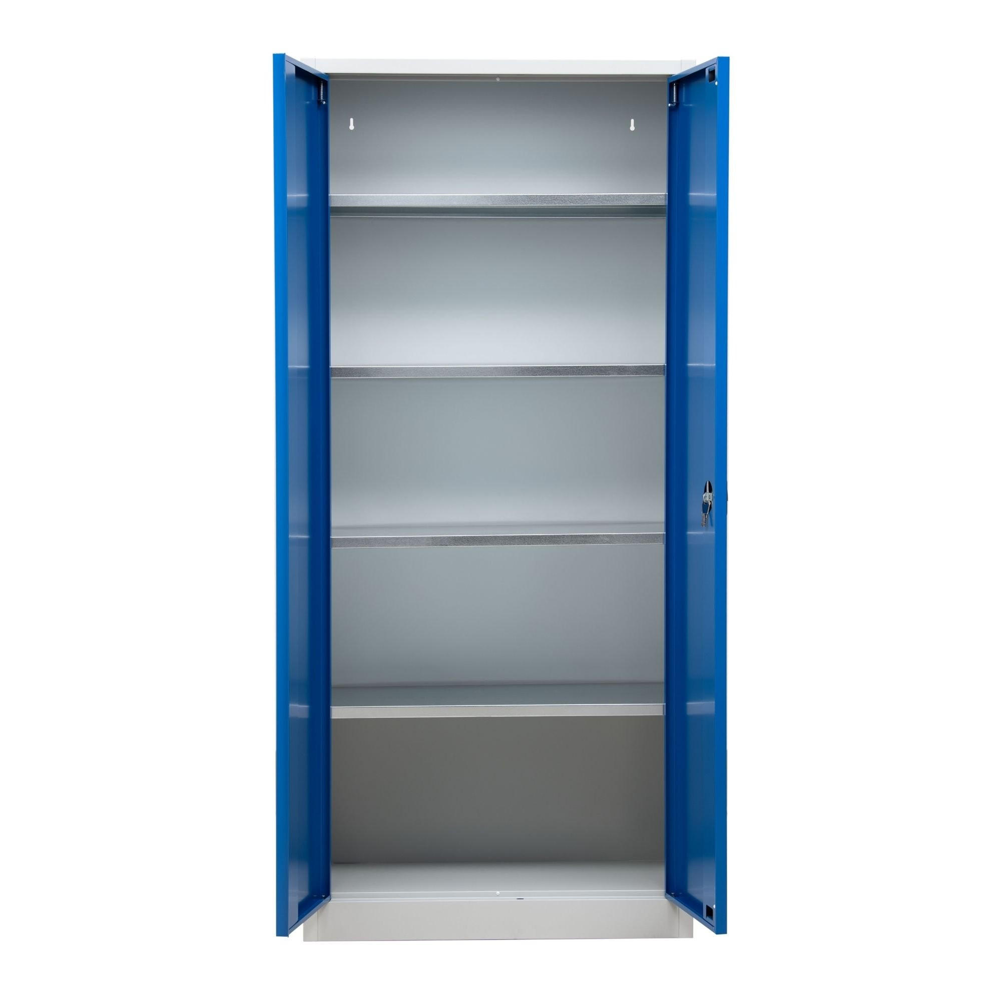 STAHLSCHRANK Bee mit 8 lackierten Fachböden 195x92x50 cm Korpusfarbe Verkehrsweiß Frontfarbe Enzianblau - Blau, Metall (92/195/50cm)