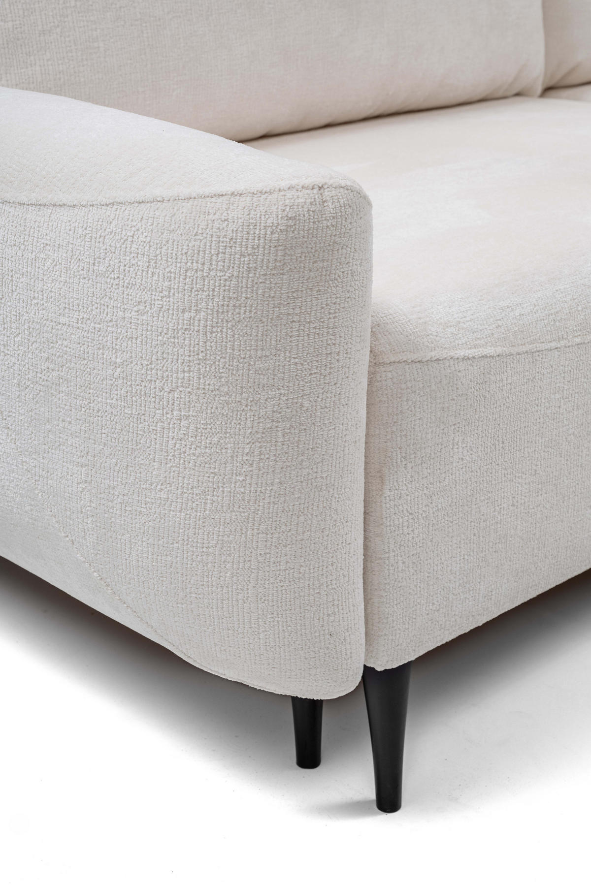 SOFA BOHO Mit Schlaffunktion Und Bettkasten, Wellenfederung, PUR-Schaum, Holzfüße, lose Rückenkissen, freistehend, 244x102x92 cm Cream - Creme, Holz/Textil (244/92/102cm) - DomoHome