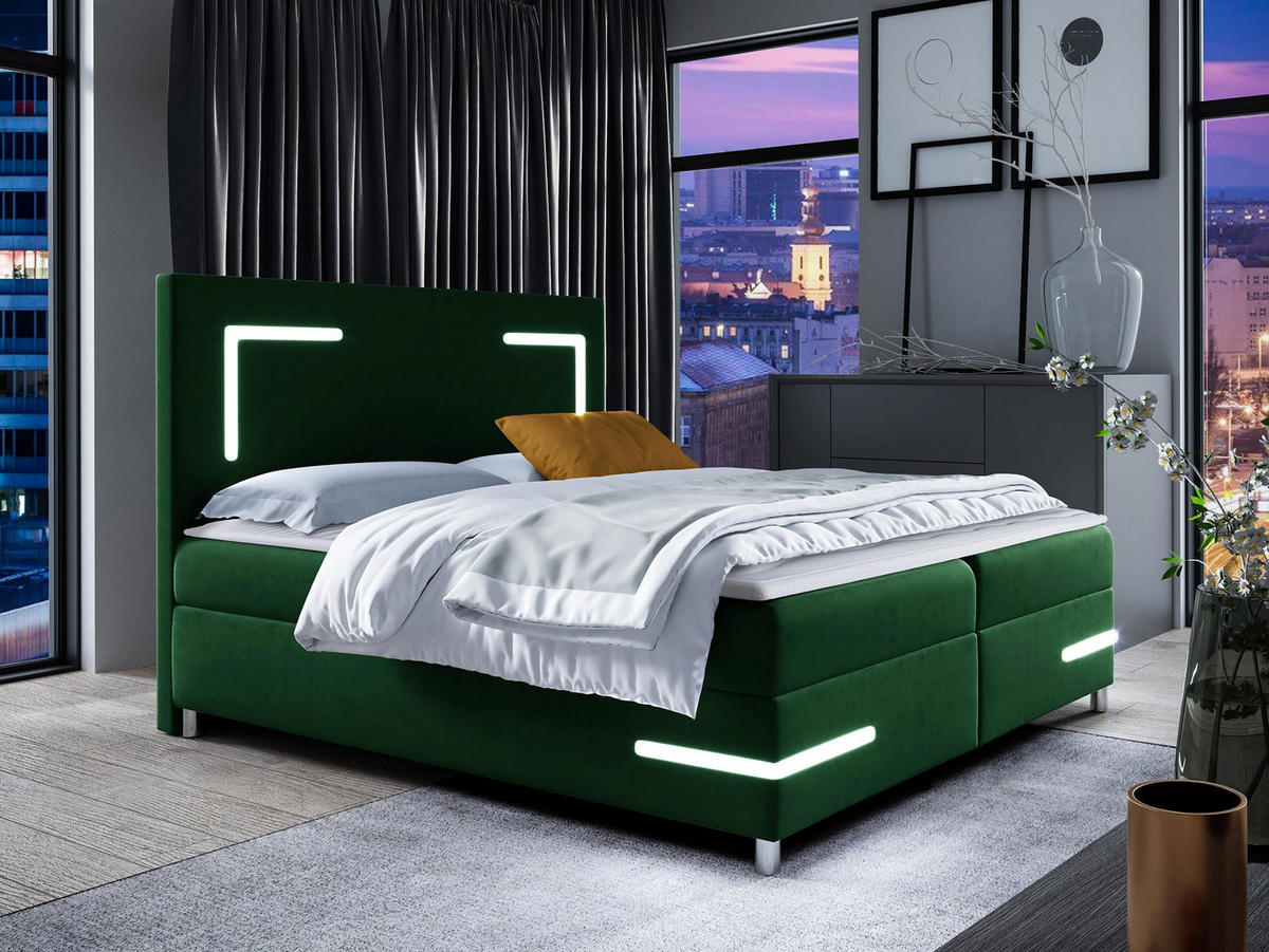 BOXBETT Delos LED - Grün, Holz (180/200cm) - MIRJAN24