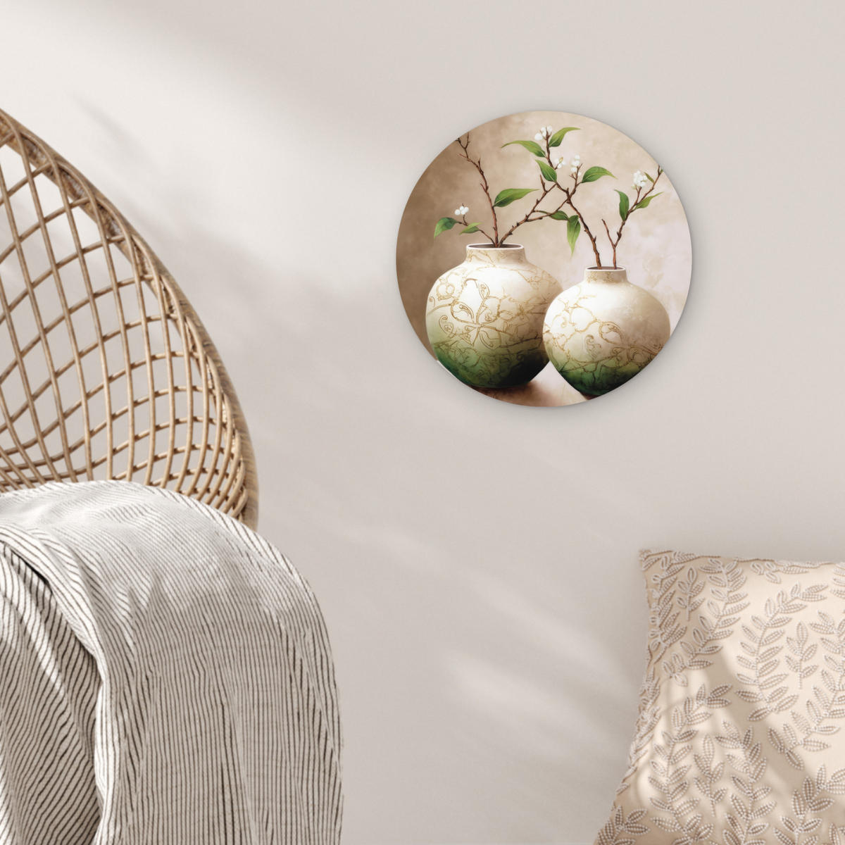 WANDBILD Blumen - Vase - Weiß - Botanisch - Beige 30x30 cm - Ecru, Kunststoff (30/30cm) - MuchoWow