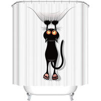 DUSCHVORHANG Schwarz Katze Tier Muster Polyester 180 x 180 cm wasserdicht mit Haken Badezimmer - Weiß, Textil (180/180cm) - MCBOSON
