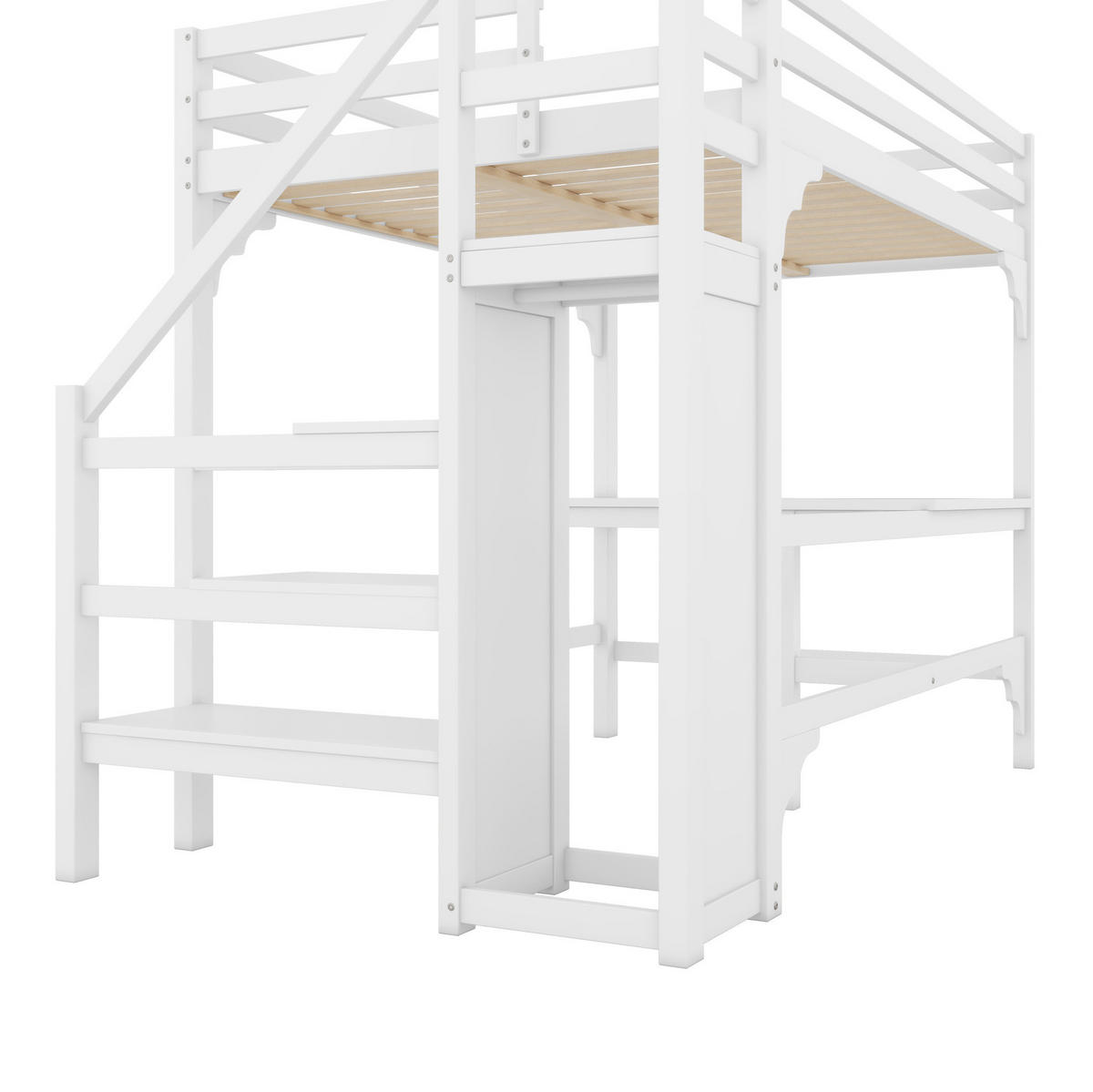 HOCHBETT 140/200 cm Weiß aus Kiefernholz und MDF mit Schreibtisch - Weiß, Holz (140/200cm) - OKMYHOME