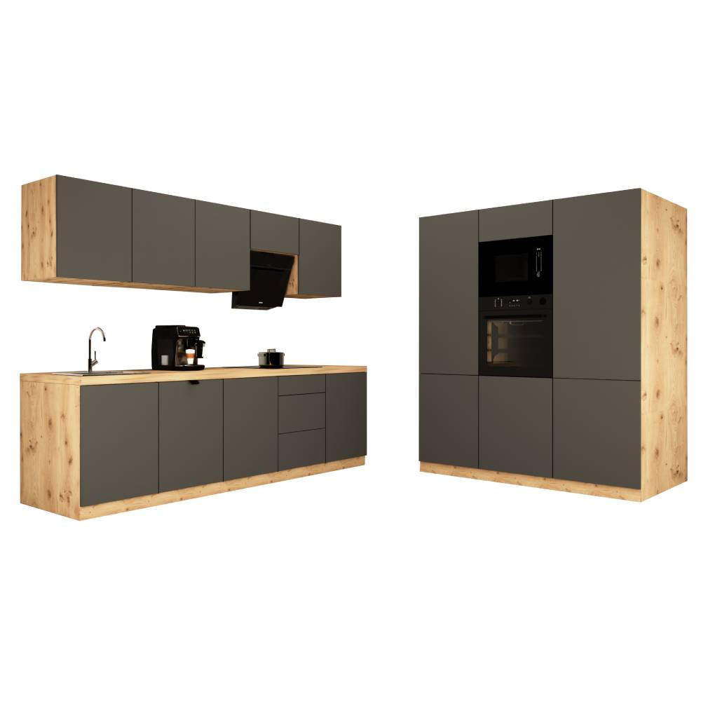 KÜCHENZEILE 300 cm - Langen KL17-M300 - in Grau / Matt - Grau, Holz (460/212/58cm)