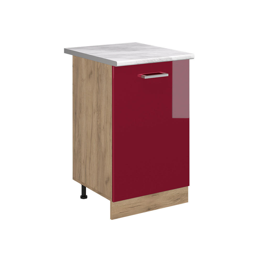 KÜCHENUNTERSCHRANK R-Line, Rot Hochglanz/Goldkraft Eiche, 50 cm Arbeitsplatte Marmor - Honigeiche/Rot, Holzwerkstoff (50/81.6/60cm) - Vicco