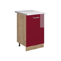 KÜCHENUNTERSCHRANK R-Line, Rot Hochglanz/Goldkraft Eiche, 50 cm Arbeitsplatte Marmor - Honigeiche/Rot, Holzwerkstoff (50/81.6/60cm) - Vicco